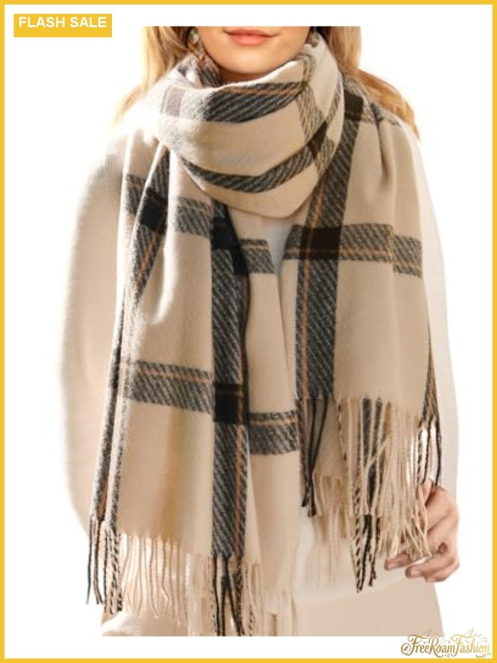 Oversized Plaid Tassel Shawl Wrap Winter Scarf 100% Polyester